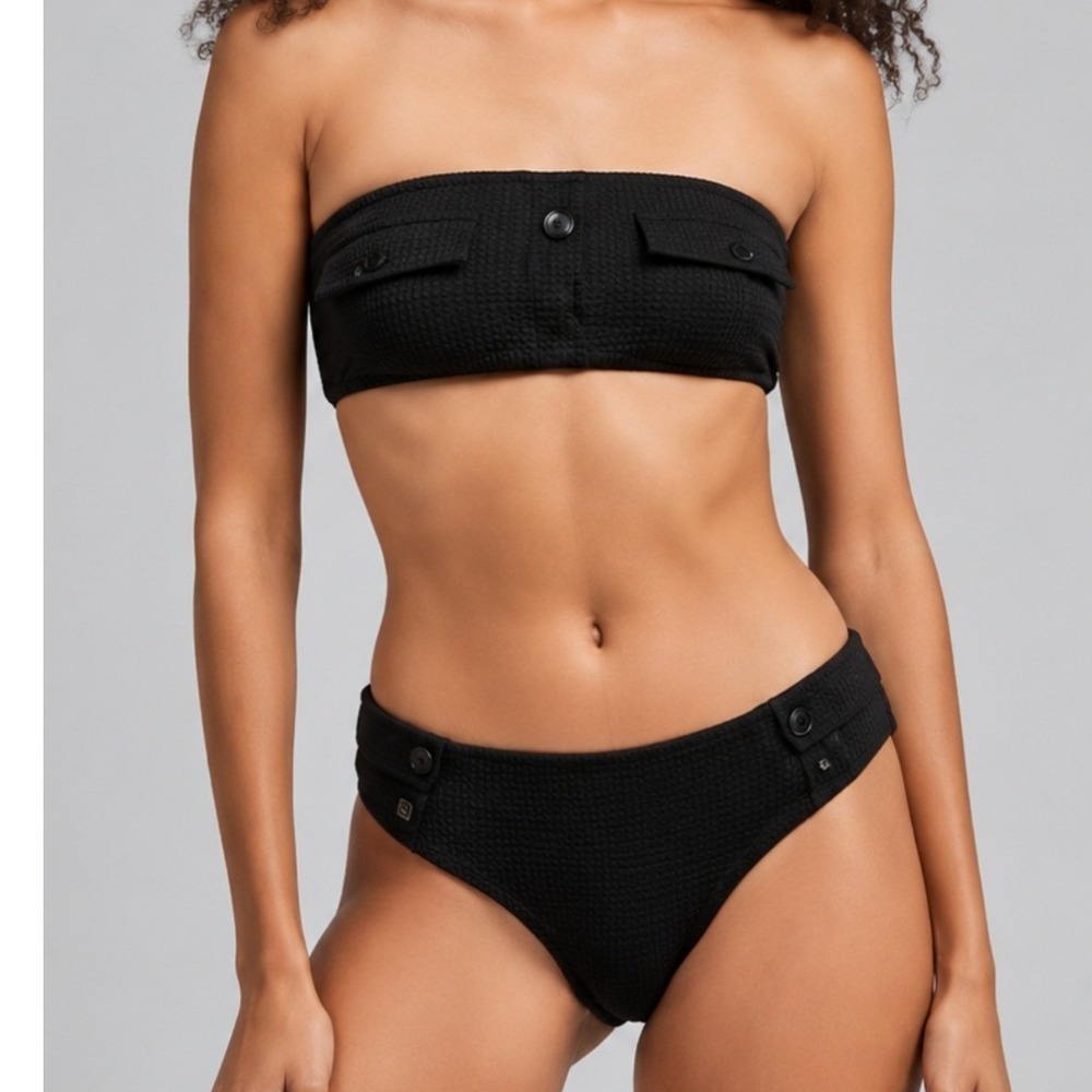 Devon Windsor Georgia Top Gita Bottom Black Button Bandeau Bikini Set Medium NEW